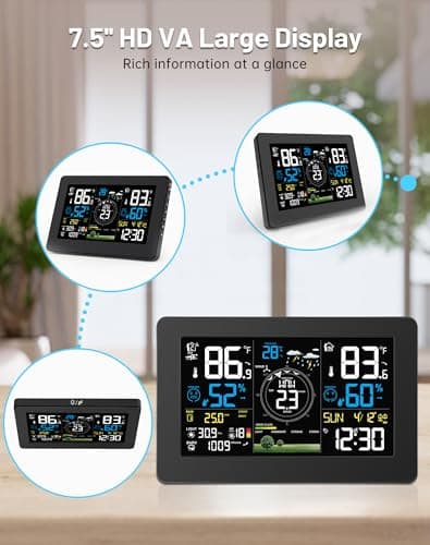 WiFi Weather Station Wireless Indoor Outdoor, Thermometer with Rain Gauge and Wind Speed/Direction, Large Display for Weather Forecast, Temperature, Humidity, Clock, Alarm, UV, Air Pressure, Black 4