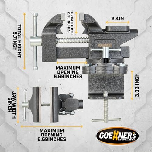 6-Inch Bench Vise, Vice for Workbench with Heavy Duty Forged Steel Construction, Built-in Pipe Jaw and Swivel Base, Table Vise for Woodworking, Home Workshop Use and DIY Job 6
