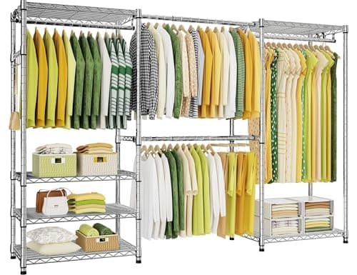 Ulif E1 Heavy Duty Closet Garment Rack, 6 Tiers Adjustable Metal Freestanding Expandable Clothing Storage with 4 Hanger Rods, Easy to Assemble Wardrobe, 71.4" H x (70" - 88.2") L x 14" D, Chrome