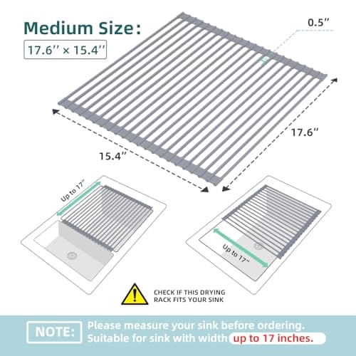 Ohuhu Over Sink Dish Drying Rack, Silicone Wrapped 17.6" W x 15.4" L Large Over The Sink Roll Up Dish Drainer - Foldable Sink Drying Rack Rolling Drain Mats Anti-Slip Multipurpose for Kitchen Counter 9