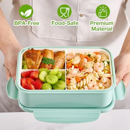 Mfacoy 3 Pack Bento Boxes for Adults/Kids, 1100 ML Bento Lunch Box With Spoon & Fork, Lunch Box Containers, Bento Box for Dining Out, Work, Picnic, BPA-Free, Microwave & Dishwasher Safe 5