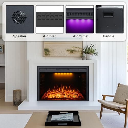Valuxhome Electric Fireplace, 33 Inches Electric Fireplace Insert, Fireplace Heater with Overheating Protection, Fire Crackling Sound, Remote Control, 750/1500W, Black 9