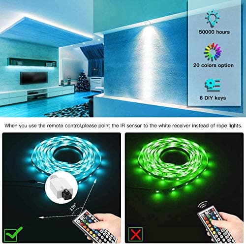 TJOY LED Strip Lights with 44 Key Remote Control 50ft, Multi-Color RGB LED Lights, Color Changing LED Light Strip for Bedroom, LED Strip Lighting for Room Decor Aesthetic, TV, DIY 5