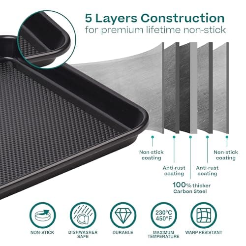 Baker's Secret Baking Sheet Pan Set, 3x Cookie Sheets for Oven, Diamond Texture Premium Air Flow Circulation, Set of 3 Baking Trays, Extra Thick 0.6mm with Diamond Base PFOA, PFOS, PTFE and PFAS free 3