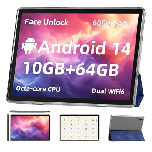 TUOHAITIME Android 14 Tablet,10 inch Tablets, Octa Core CPU, 10GB+64GB+512GB Expansion, 1280x800 Display Screen, Wi-Fi6, Dual Cameras, 6000mAh Battery,Support Widevine L1 Google Kids Space, Blue