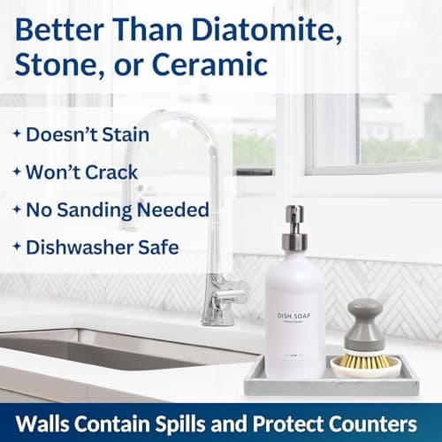 Spacewiser Countertop and Vanity Tray - Small 7.7” Silicone Tray for Soap Dispenser Bottles, Sponge Holder for Kitchen Sink Caddy Organizer, Bathroom Trays, Dish Soap Holder for Kitchen Counter, Keys 5