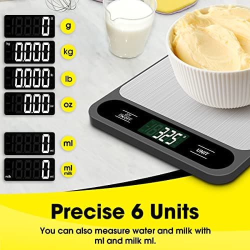Mik-Nana Food Scale, 10kg/22lb Digital Kitchen Scale Weight Grams and Ounces for Baking Cooking Coffee Package Postage, 6 Units with Tare Function, LCD Display, Easy Clean Stainless Steel 5