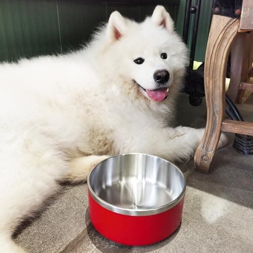 LIHOOOOM Stainless Steel Dog Bowls for Large Dogs - Metal Pet Dish, Water & Food, Insulated & Non-Slip, Easy to Clean, 64oz, Red 6