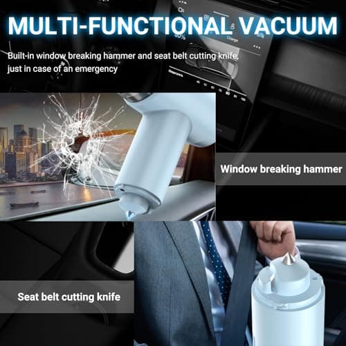 AOSHAWN Handheld Vacuum Cleaner Cordless, 6 in 1 Rechargable Handheld Car Vacuum 15000Pa, 2 Power Settings Portable Handheld Vacuum, Multi-Functional Handheld Vacuum with Emergency Device 5