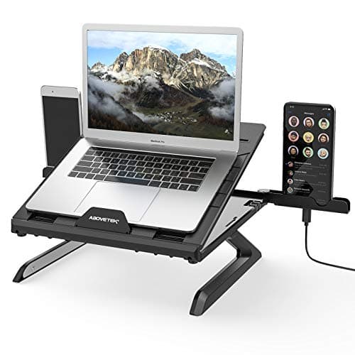 AboveTEK Genie Book Laptop Stand Riser - 9 Height/Angle Adjustable, Portable Laptop Riser Foldable to 11x11x1” - Fits 6" to 17" Laptop & 2 Extra Phone Holders - Ideal Gift for Family(Black)