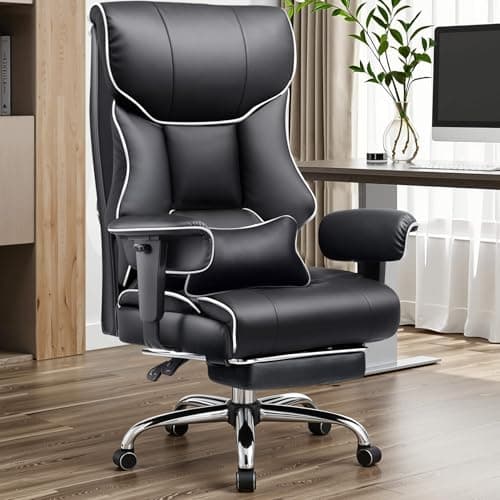 COMHOMA Big and Tall Office Chair 400lbs High Back Leather Executive Chair with Ergonomic Lumbar Support & Pocket Spring Cushion for Lower Back Pain Relief, White Black