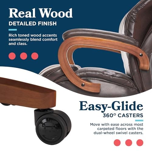 La-Z-Boy Big and Tall Trafford Executive Office Chair with AIR Ergonomic Support Technology, High Back Ergonomic Chair with Lumbar Support, Bonded Leather, Brown 12