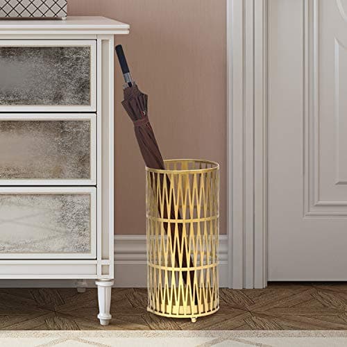Joveco Umbrella Racks- Gold Metal Round Umbrella Stand Holder with Drip Tray for Home Entryway- Free Standing Holders for Canes Walking sticks and Hiking Poles (Gold Chevron) 6