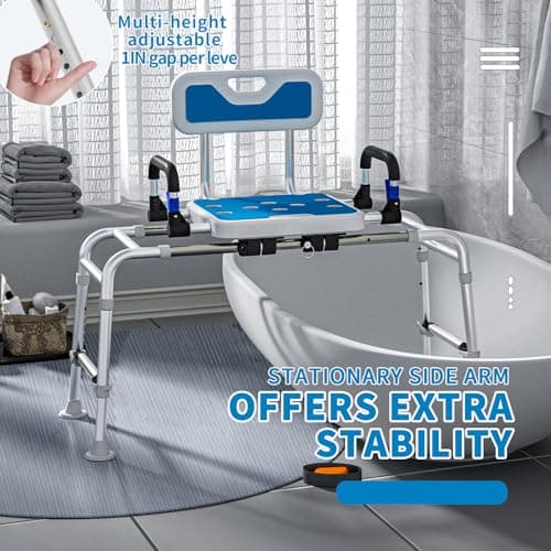 Tub Transfer Bench and Shower Chair with Non Slip Aluminum Body, FSA Eligible, Adjustable Seat Height and Cut Out Access, Holds Weight up to 500 Lbs 5