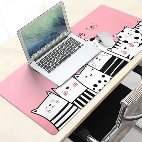 Please Smile Pink Cat Gaming Mouse Pad 31.5×11.8 Inch with Stitched Edges Extended Waterproof Desk Pads Non-Slip Rubber Base Large Keyboard Mat Computer Gaming Mousepad for Work/Office/Home 7