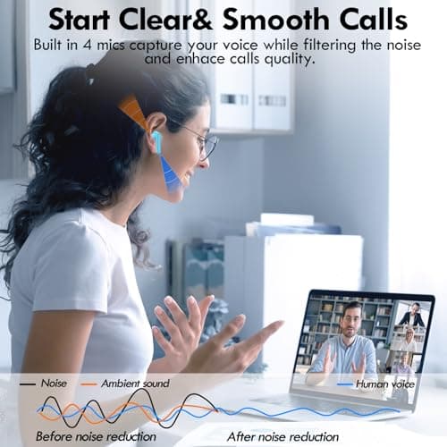 kurdene Wireless Earbuds, Bluetooth 5.3 in Ear Buds Light Weight Headphones with Deep Bass Sound,48 Hours Playtime Headset,Clear Calls Earphones with Mics for Sports Workout Blue 5