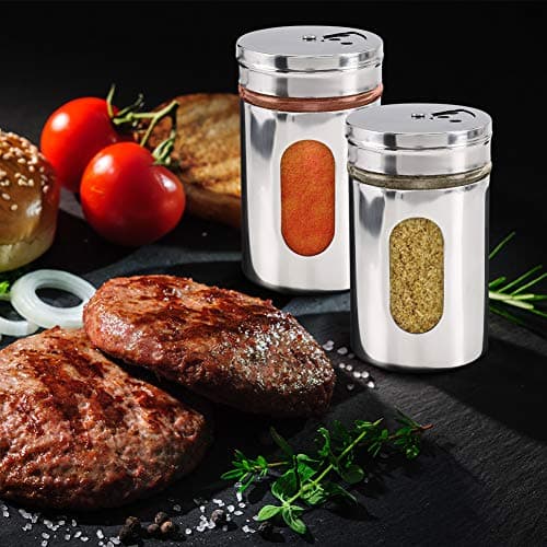 Accmor 2pcs Salt and Pepper Shakers,Stainless Steel Shaker for Salt Powder Sugar Cinnamon Pepper, Spice Dispenser with Adjustable Pour Holes,Silver 8
