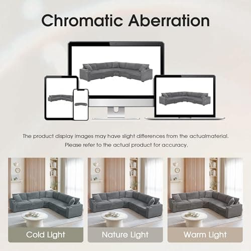 Merax 106" Corduroy Sectional Corner Sofa with Cup Holders & USB Charger, 5 Seat Convertible L Shaped Couch Set with Armrest Storage, Oversized Comfy Modular Sofabed for Living Room & Apartment, Gray 7