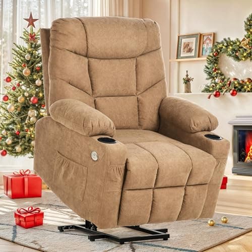 YITAHOME Electric Power Lift Recliner Chair for Elderly, Fabric Recliner Chair with Massage and Heat, Spacious Seat, USB Ports, Cup Holders, Side Pockets, Remote Control (Dark Brown)