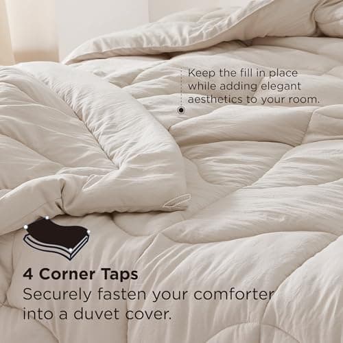 Bedsure Queen Comforter - Comforters Queen Size for All Season, Ultra-Soft Down Alternative & Prewashed Duvet Insert with 4 Tabs - Machine Washable, Linen, 88x88 Inches 7