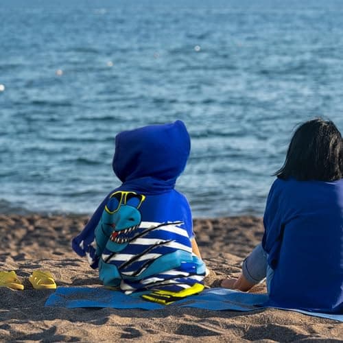 growell Hooded Kids Beach Towels - Toddler Bath Towel Girls Boys Swim Cover-ups for Ages 1 to 6 Kids Pool Towels Quick Dry Lightweight Soft Microfiber Poncho Towel 24x23 (Dinosaur Navy) 6