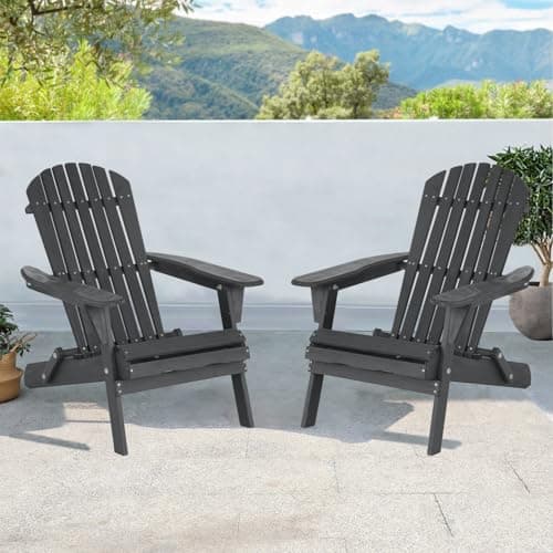 Borgeby Folding Adirondack Chairs Set of 2, All-Weather Wide Armrest Wooden Outdoor Chairs, Fire Pit & Front Porch Chairs, 350 Lbs, Grey