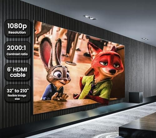 Onn. HD 1080p LCD Home Theater Projector, Streaming Ready, 6' HDMI Cable, 5 Watt Speaker, Remote, 32" - 210" image size, Supports HDMI/USB/MicroSD/AV, Indoor & outdoor use - 100096801 (Renewed) 7