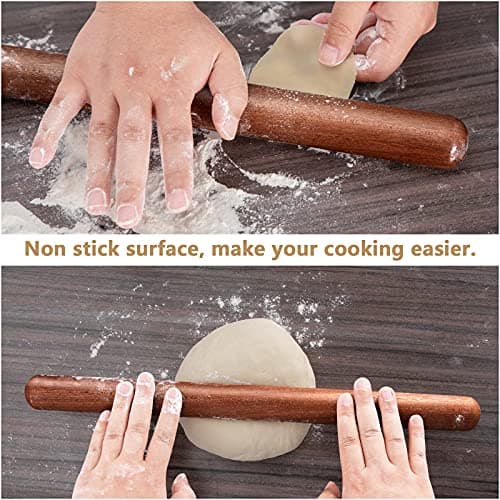 Aisoso French Rolling Pin, 17.7 Inches Wood Rolling Pin for Baking Extra Long Thickened, Classic Wooden Dough Roller for Fondant Pizza Pie Crust Cookie Pastry, Essential Kitchen Utensil, Brown 6