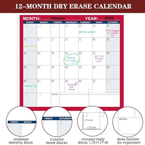 Large Dry Erase Calendar for Wall - Yearly Wall Calendar Dry Erase, 58" x 37" Undated Dry Erase Calendar, Great Layout Wall Planner with 15 Round Stickers for Home, Office and Classroom 5