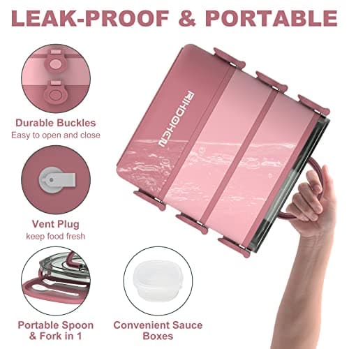 RIKDOKEN Lunch Box, Stackable 3 Layers Containers, Portable 94OZ Large Capacity Leakproof Bento Box with Spoon & Fork & Sauce Boxes, Microwave Safe Lunch Box for Kids and Adults 5