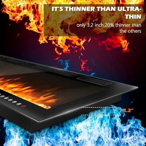 LEMBERI 50 inch Electric Fireplace Recessed and Wall Mounted,750/1500W Heater and Linear Fireplace with Touch Screen Control Panel, Timer,Remote Control,Adjustable Flame Color and Speed 5