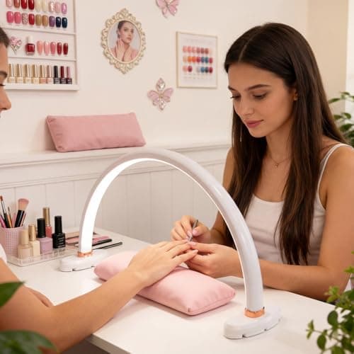 obcd Half Moon Light for Nail Desk 16 inch Nail Desk Light Half Moon Lamp Portable Arch Lamp Dimmable with Foldable Bracket for Desk Salon Table Use, 3 Color Temperature 9