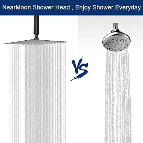 NearMoon Rain Shower Head With Shower Arm, Ceiling Mount Square Shower, Stainless Steel Ceiling Rainfall Showerhead- Waterfall Full Body Coverage (12 Inch, Matte Black) 5