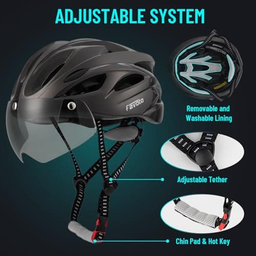 Favoto Bike Helmet - Adult Bicycle Helmet for Men Women Lightweight Cycling Helmets with Led Light Detachable Magnetic Goggles Breathable Road Bike Mountain Ebike Helmets Adjustable Dial Fit Titanium 5
