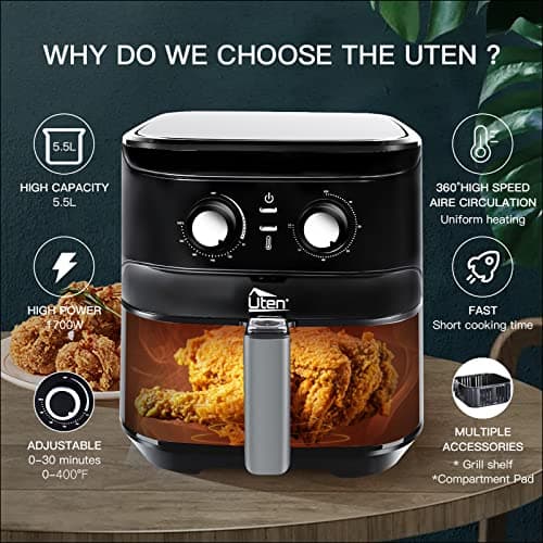 Air Fryer 5.8Qt/5.5L - Uten Electric Airfryer with Temperature Control, Timer, Non-Stick Fry Basket, 1700W High-power, Fast Oven Oilless Cooker, Dishwasher Safe - A Great Kitchen Assistant 7