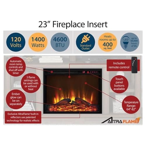 Ameriwood Home Ellsworth Fireplace with Mantel, White - Cozy Electric Heater for Home & Kitchen, 400 sq. ft. Heating, Remote Control, Neutral Finish 9