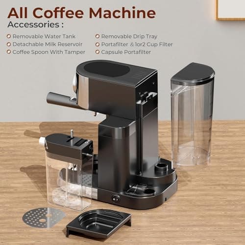 Electactic Espresso Machine 20 Bar, Super Compact Espresso Maker Stainless Steel with Touch Screen, Professional Coffee Machine, Automatic Milk Frother for Cappuccino 8