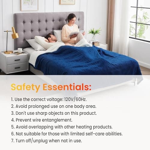 WOOMER Electric Heated Blanket Queen Size, Soft Flannel Fast Heating Blanket with Multi-Color Option, 84"x 90", 10 Heating Levels & 0.5-12H Auto Off, Over-Heat Protection 7