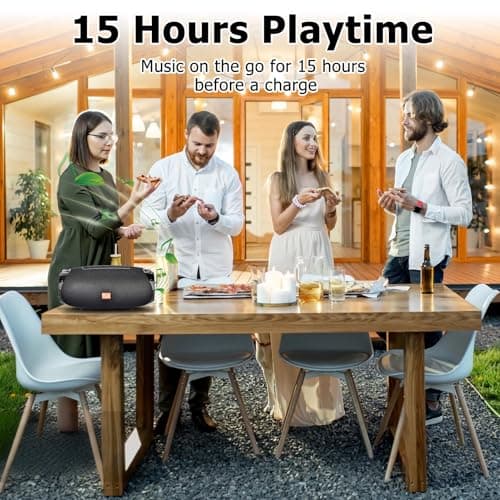 Hopjuery Outdoor Portable Bluetooth Speaker, IPX4 Waterproof Wireless Speakers, 5.0 Bluetooth Speakers, Powerful Sound, TWS Stereo Pairing Support TF Card, for Home/Party/Outdoor/Beach Black 5