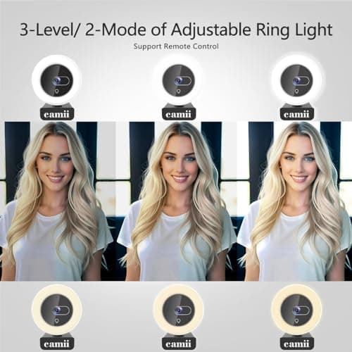 Camii 4K Webcam with Light, HD Webcam for PC with Remote Control, Built-in Privacy Cover, Adjustable Brightness, Noise Reduction Mics, for Zoom Skype Teams Laptop and Google Meet 6