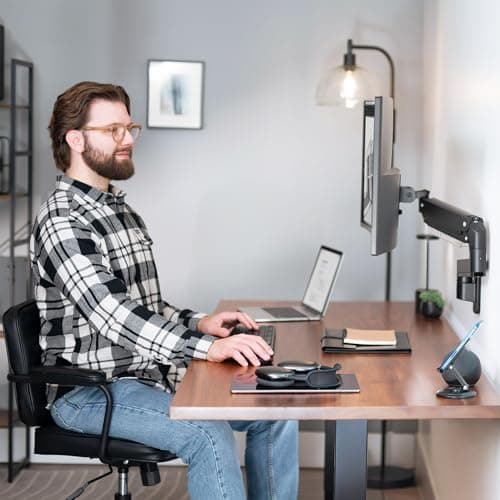 VIVO Premium Aluminum Heavy Duty Monitor Arm for Ultrawide Screens up to 49 inches and 44 lbs, Single Wall Mount, Pneumatic Height, Max VESA 100x100, Black, MOUNT-V101G1 5