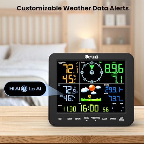 Gevanti SA8 Home Weather Station with Rain Gauge and Wind Speed, Weather Stations Wireless Indoor Outdoor with Rain Gauge Outdoor, Forecast, Temperature, Humidity, Moon Phase, Alarm Clock(No WiFi) 7