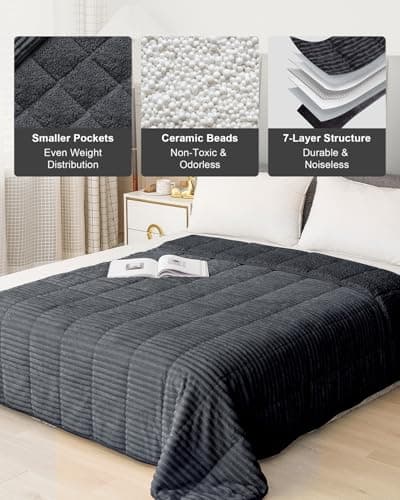 Sherpa Fleece Adult Weighted Blanket with Ribbed Stripes, 15 Pounds Dual Sided Soft Plush Blanket for Couch Bed Sofa, Heavy Thick Blankets with Ceramic Beads Great for Sleep, Dark Grey, 48" x 72" 6