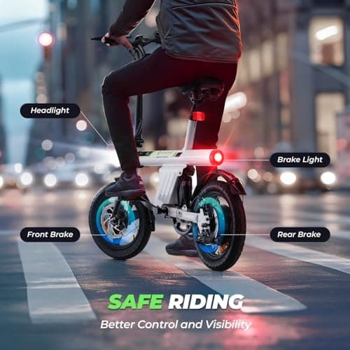 isinwheel U1 Electric Bike for Adults 750W Peak Motor, 20 mph Folding Ebike, 14" Adults Electric Bicycles with Smart Uphill, 280.8Wh Battery, 25 Miles PAS Range, Mini E Bikes for Adult and Teens 7