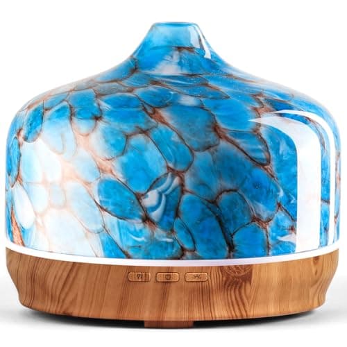 Porseme 500ml Glass Essential Oil Diffuser Aromatherapy Ultrasonic Cool Mist Humidifier 15-21 Running Hours Waterless Auto-Off Air Diffusers for Sleeping Yoga Office Working Spa and Rest (Light Blue)