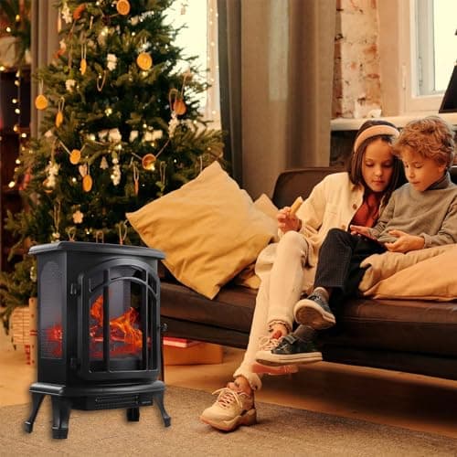 24" Electric Fireplace Heater - Freestanding Fire Places Electric Fireplace Stove with Realistic LED 3D Flames and Logs, Infrared Heater Indoor with Remote Contro, Timer, 750 | 1500W 9