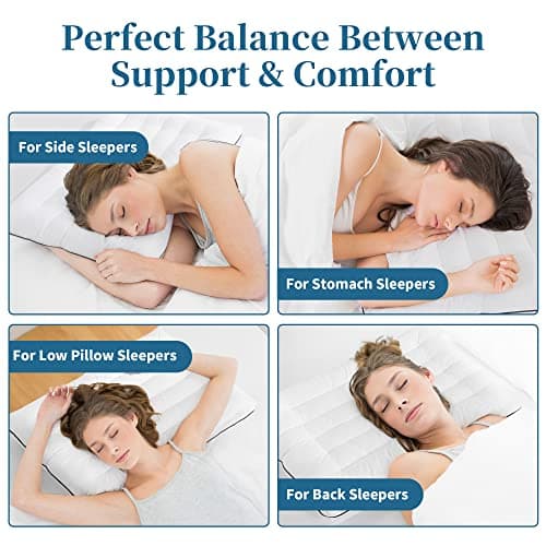 HOMBYS Ultra Thin Flat Bed Pillow for Stomach and Back Sleepers,Standard Size Down Alternative Cervical Pillow for Neck Pain, 100% Cotton Shell, White,2.5 inch 7