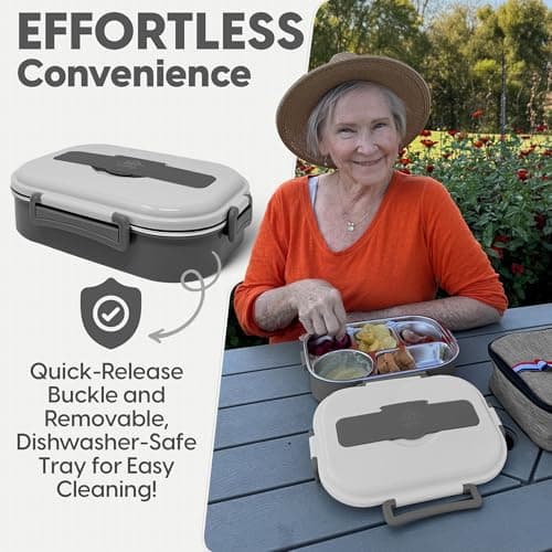 Korra Home & Living Stainless Steel Lunch Bento Box for Adults and All Ages - 5 Compartments, Insulated Bag, Spork, and Leak resistant Soup Bowl, Durable for Work, College, Travel 6