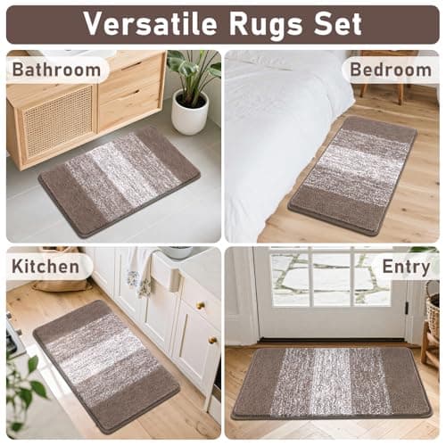 Bsmathom Bathroom Rugs Sets 4 Piece with Toilet Lid Cover, Non-Slip Bathroom Rugs and Mats Sets, Absorbent Bath Rugs Microfiber Shaggy Machine Washable Bath Rug Set, Coffee 9