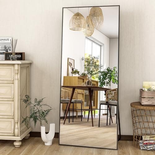 HARRITPURE 21"x56" Full Length Mirror Floor Rectangle Mirrors Aluminum Frame Standing Wall & Leaning Large Dressing Mirror for Living Room Bedroom Cloakroom,Black 5